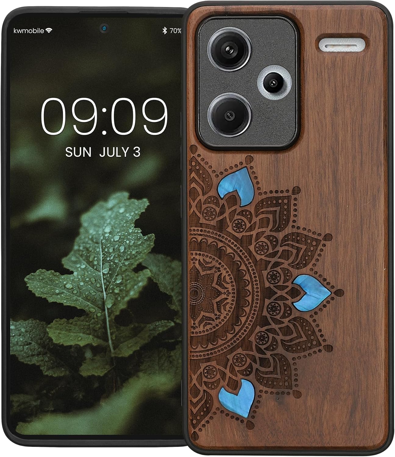 KW Xiaomi Redmi Note 13 Pro+ 5G Θήκη από Φυσικό Ξύλο - Design Rising Sun - Dark Brown / Mother of Pearl