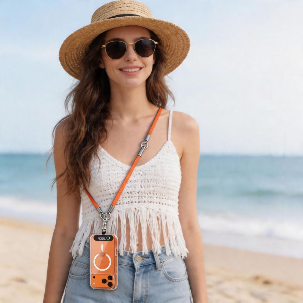 Tech-Protect Universal Λουράκι για Θήκη Κινητού - C10S Rope CrossBody / Wrist Strap - Orange / Titanium