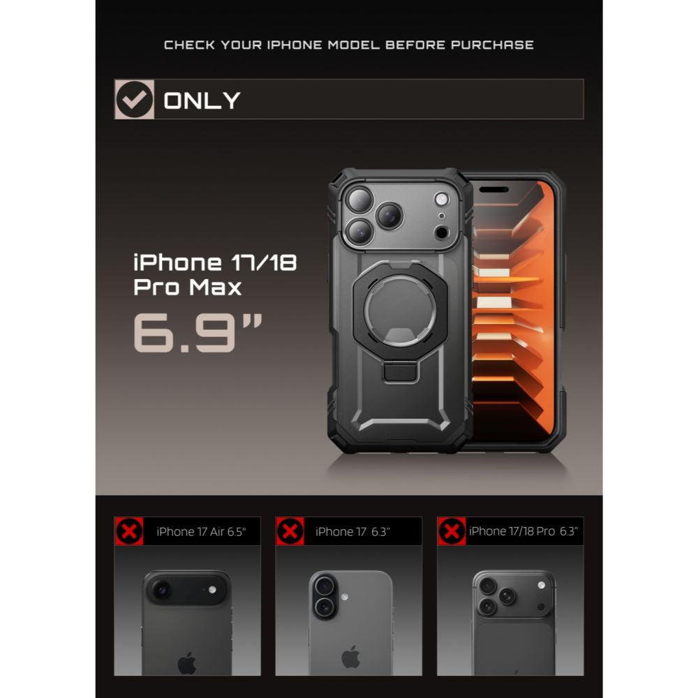 Supcase iPhone 18 Pro Max / iPhone 17 Pro Max - Σκληρή Θήκη με Προστασία Οθόνης και MagSafe / Stand - Grip Pro Mag - Black