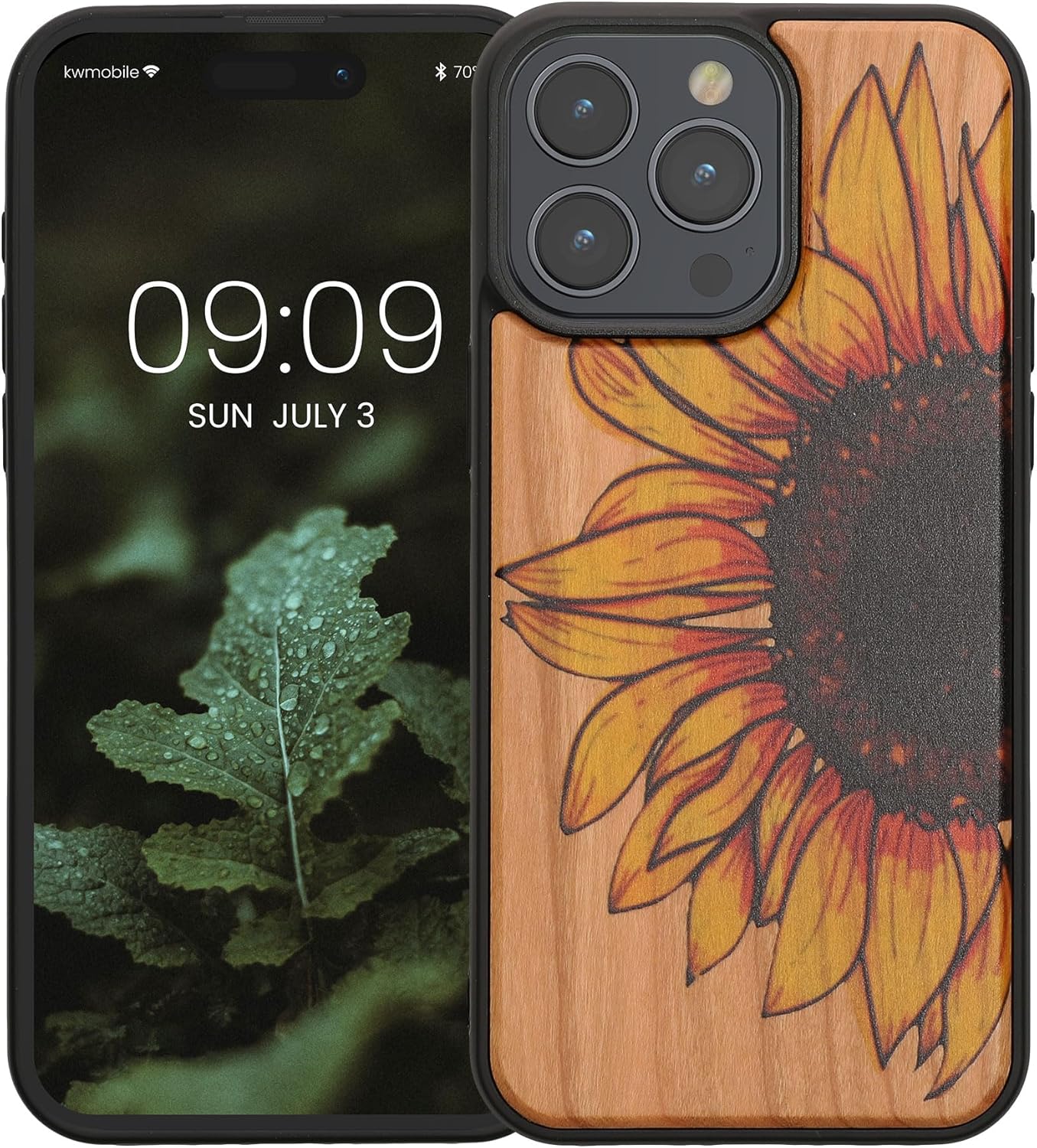 KW iPhone 15 Pro Max Θήκη από Φυσικό Ξύλο - Design Wood Sunflower - Yellow / Dark Brown / Light Brown