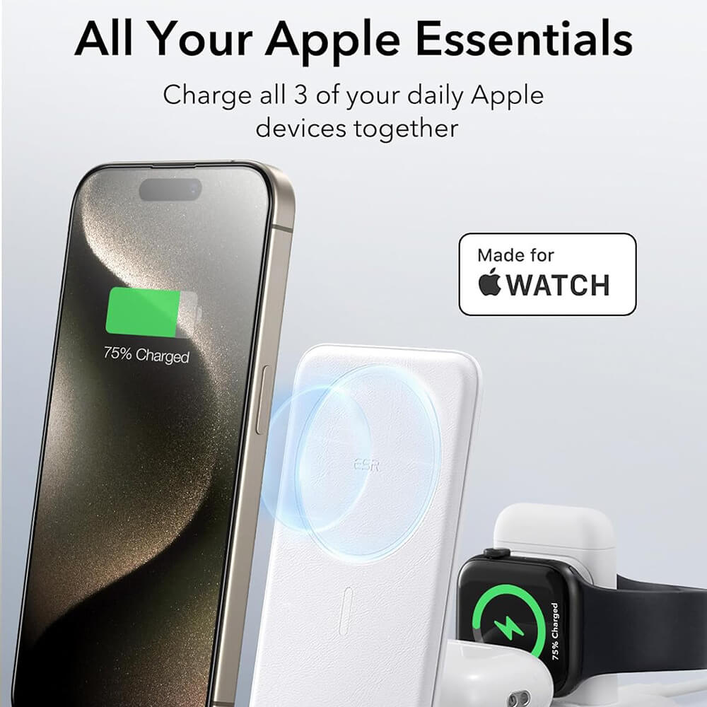 ESR Premium 3in1 Travel Set Ασύρματος Μαγνητικός Φορτιστής MagSafe 15W - White