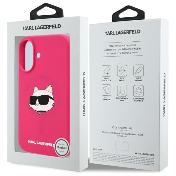 Karl Lagerfeld iPhone 16 - Silicone Choupette Head Print - MagSafe Θήκη Σιλικόνης - Fuschia - KLHMP16SSCHPPLF
