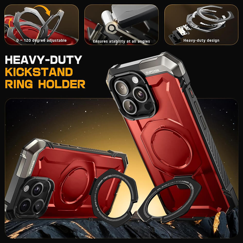 Supcase iPhone 16 Pro Max Unicorn Beetle Defender Σκληρή Θήκη με MagSafe και Stand - Metallic Red