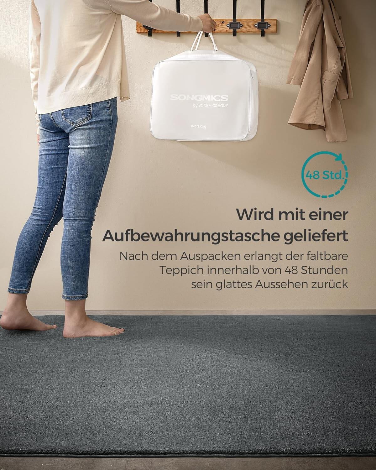 Songmics Αντιολισθητικό Χαλί από Πολυεστέρα - 80 x 150 cm - Dove Grey - TAR011G01