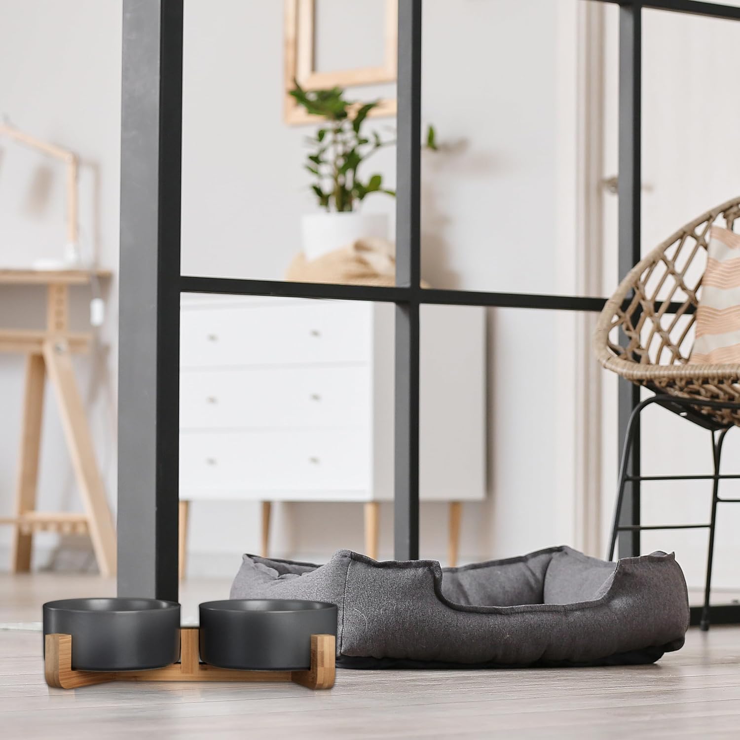 Relaxdays Σετ με 2 Μπολ Φαγητού και Νερού με Βάση από Μπαμπού για Κατοικίδια - 850ml - Grey / Brown - 4052025976699