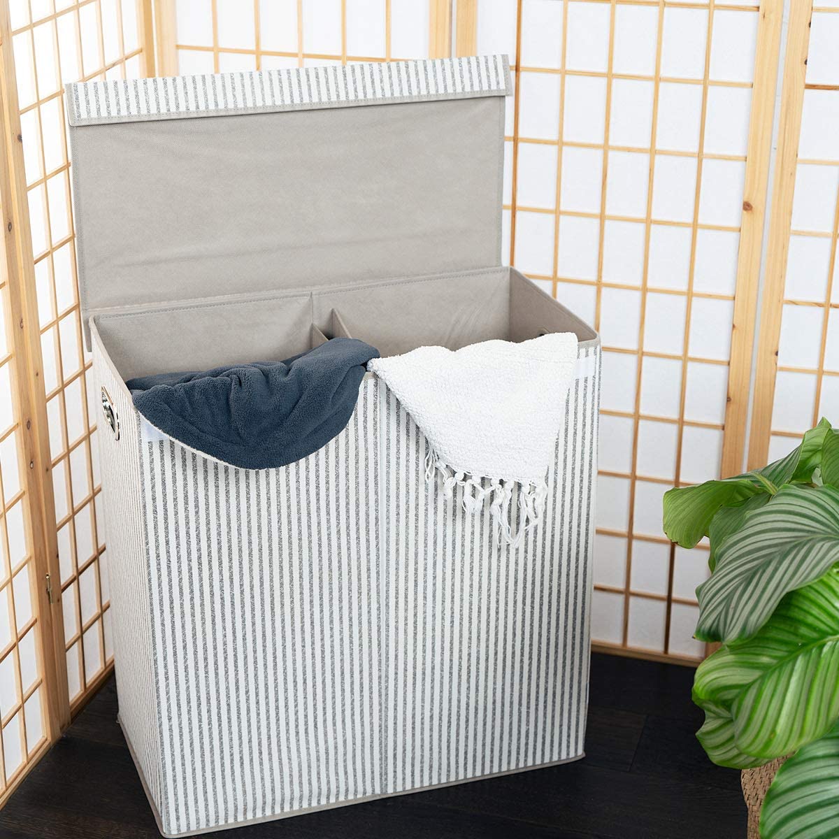 Navaris Καλάθι Απλύτων με Δύο Διαμερίσματα και Καπάκι - White / Grey - 49579.02.22