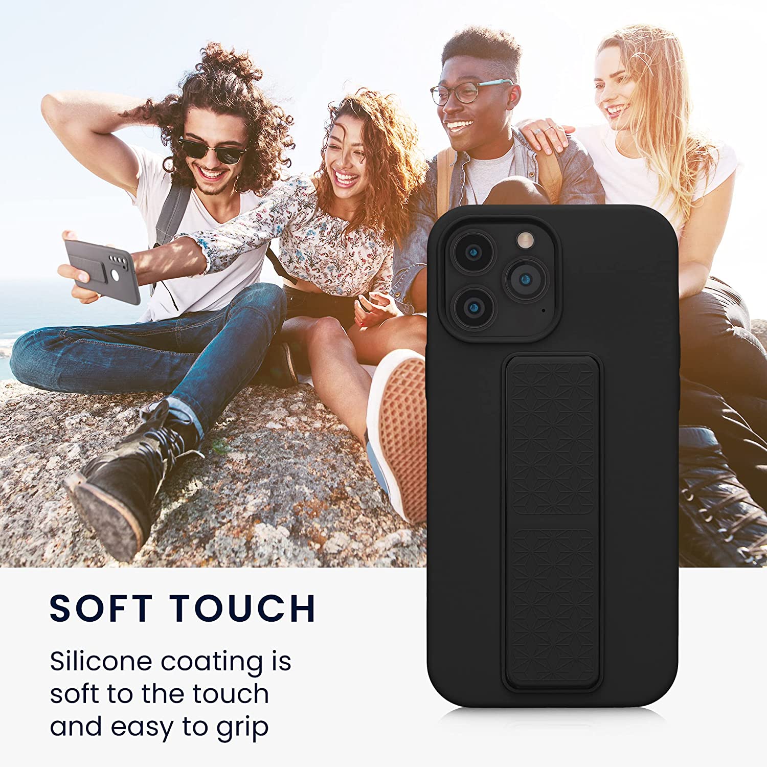 KW iPhone 13 Pro Max Θήκη Σιλικόνης TPU με Finger Holder - Black - 58278.01