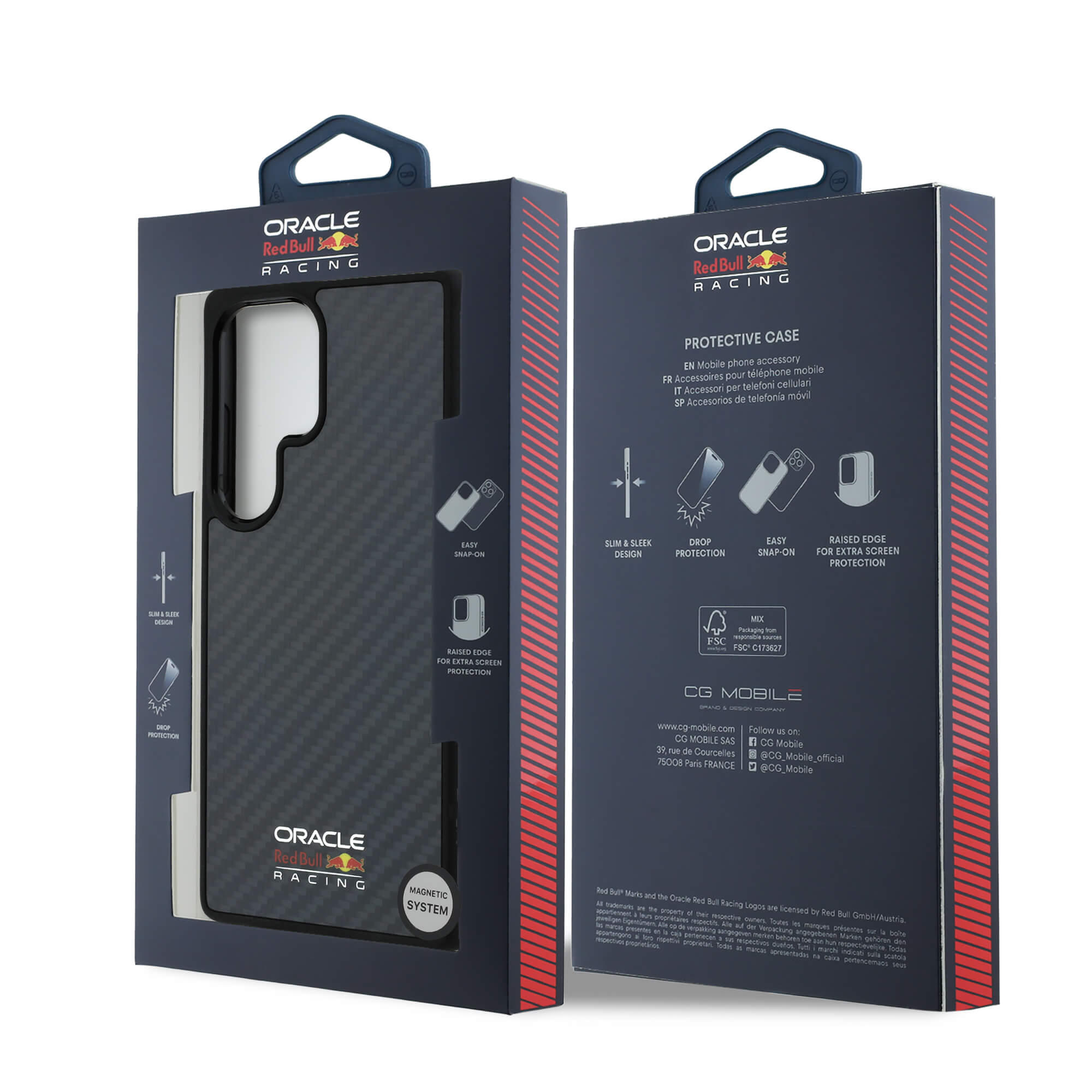 Red Bull Samsung Galaxy S25 Ultra - Real Carbon Fiber Shiny Logo - MagSafe Σκληρή Θήκη με Πλαίσιο Σιλικόνης - Black - RBHMS25L24CFILSK