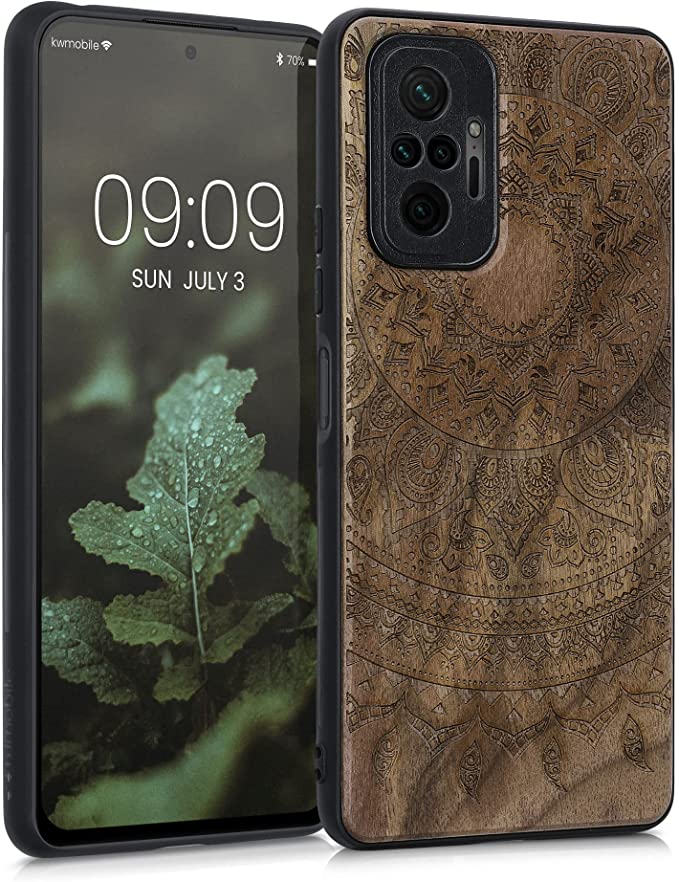KW Xiaomi Redmi Note 10 Pro Θήκη από Φυσικό Ξύλο - Design Indian Sun - Dark Brown - 55940.06