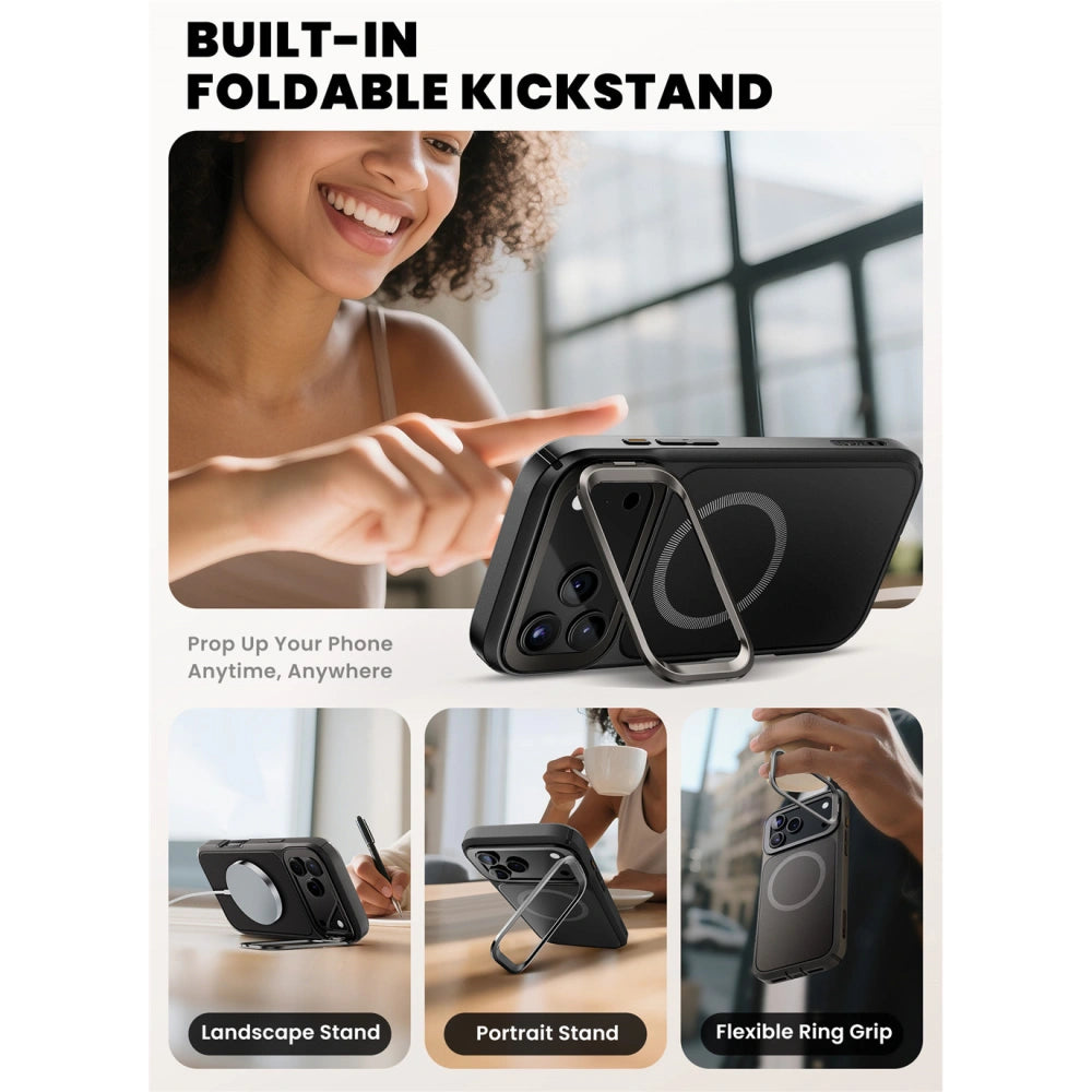 Supcase iPhone 17 Pro - IBLSN Ares Flip Mag - MagSafe Σκληρή Θήκη με Πλαίσιο Σιλικόνης και Προστασία Οθόνης και Stand - Black