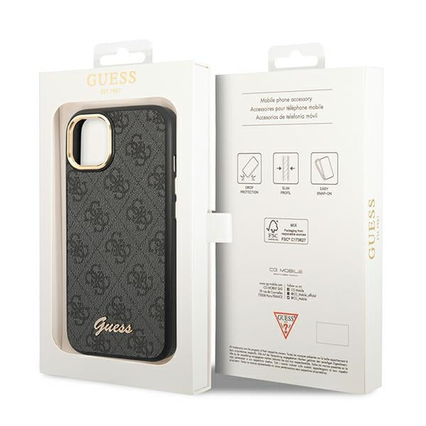 Guess iPhone 14 4G Vintage Gold Logo Σκληρή Θήκη με Πλαίσιο Σιλικόνης - Black - GUHCP14SHG4SHK