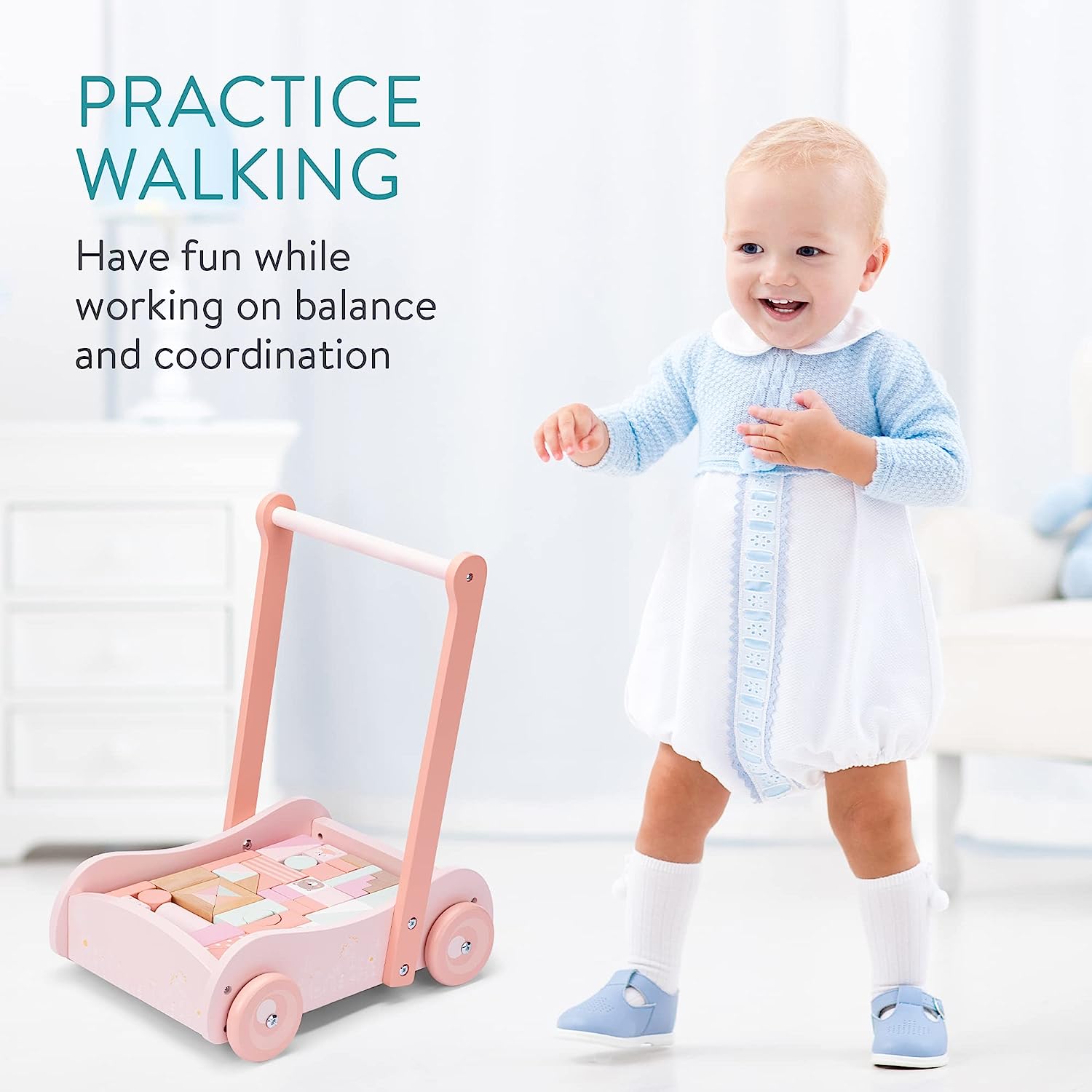 Navaris Ξύλινη Περπατούρα με Τουβλάκια - Pink - 54247.02