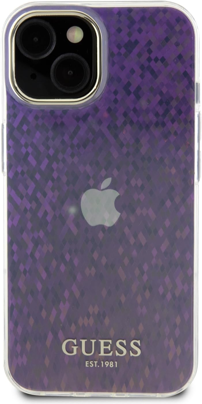 Guess iPhone 15 IML Faceted Mirror Disco Iridescent Σκληρή Θήκη με Πλαίσιο Σιλικόνης - Pink - GUHCP15SHDECMP