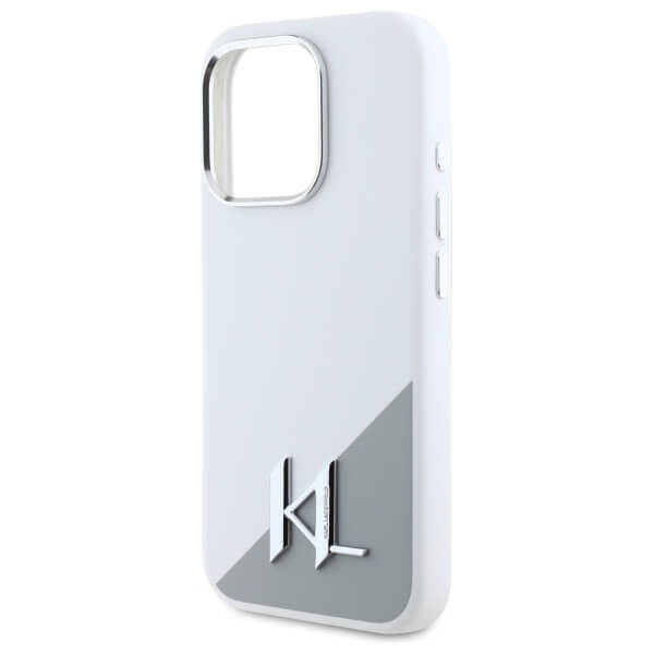Karl Lagerfeld iPhone 16 Pro Max - Silicone Initial Metal Logo - MagSafe Σκληρή Θήκη με Πλαίσιο Σιλικόνης - White - KLHMP16XSCMKMPCH