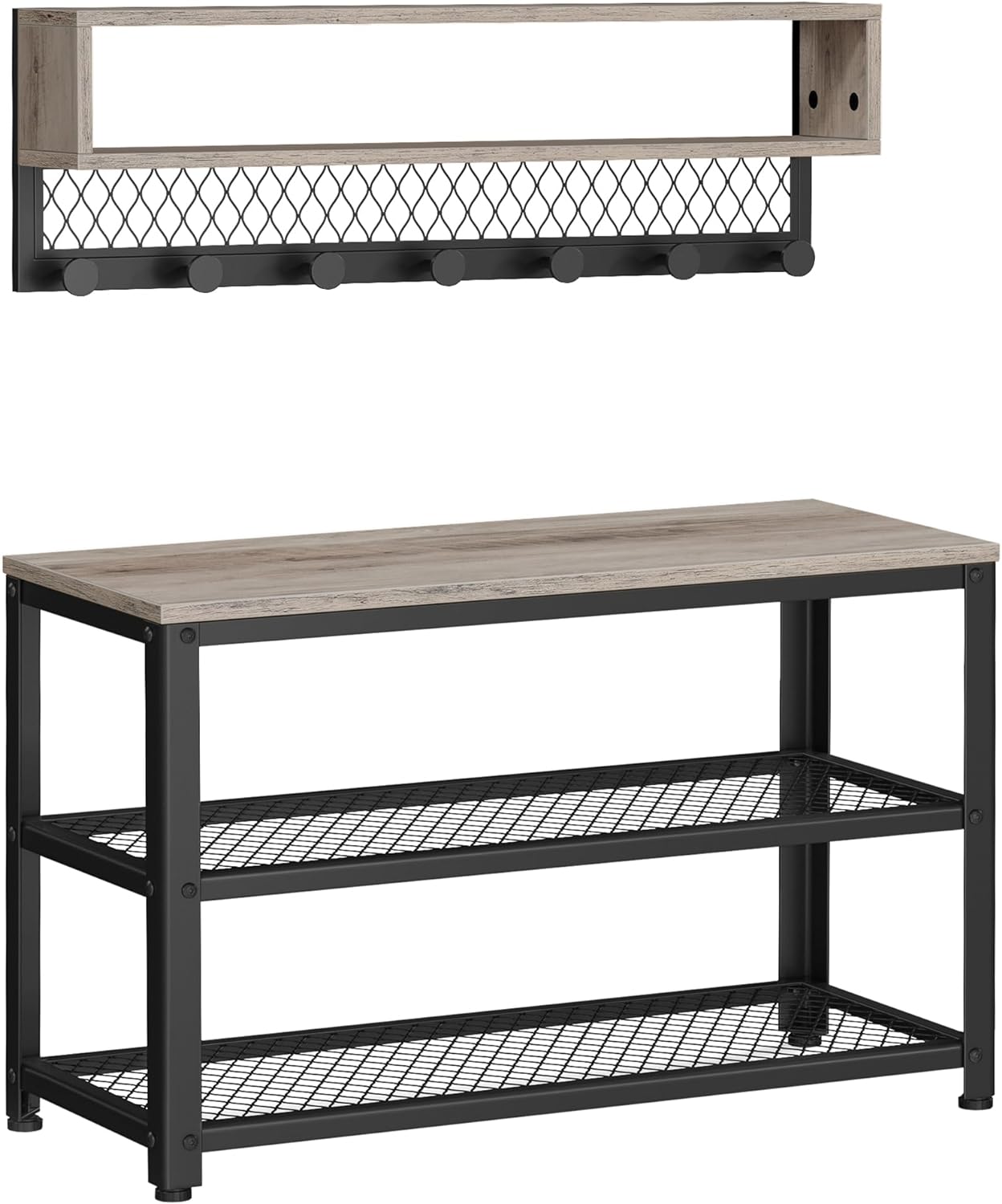 Vasagle Σετ με Επιτοίχια Κρεμάστρα και Παπουτσοθήκη με 2 Ράφια και Κάθισμα - Heather Greige - LCR073K02