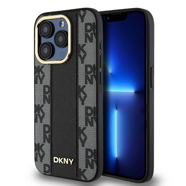 DKNY iPhone 15 Pro Max - Leather Checkered Mono Pattern MagSafe Σκληρή Θήκη με Επένδυση Συνθετικού Δέρματος - Black