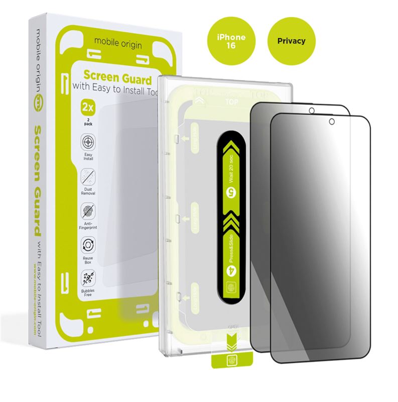 Mobile Origin iPhone 16 Screen Guard Privacy 9H Αντιχαρακτικό Γυαλί Οθόνης με Κιτ Εγκατάστασης - Black