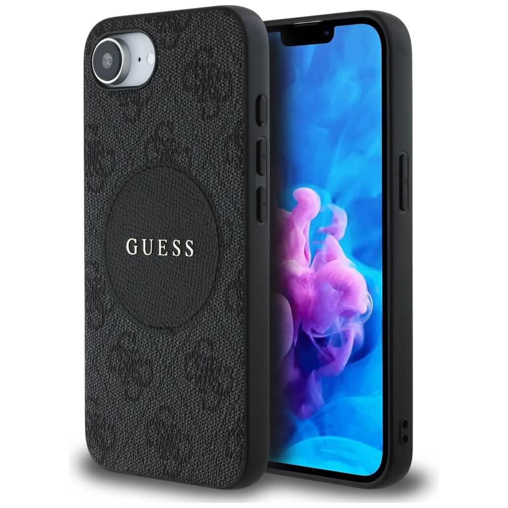 Guess iPhone 16e - 4G Circle Classic Logo - MagSafe Θήκη με Επένδυση Συνθετικού Δέρματος - Black - GUHMPSE4P4PGRSGK