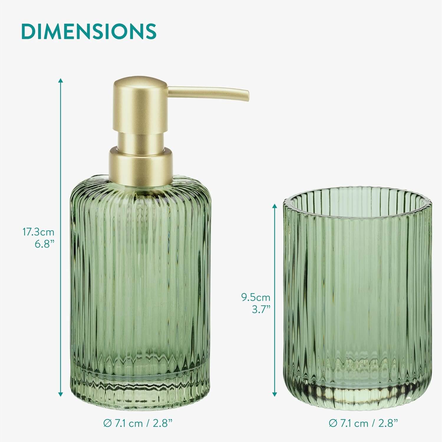 Navaris Γυάλινο Σετ 4 Τεμαχίων Αξεσουάρ Μπάνιου - Διάφανο / Sage Green