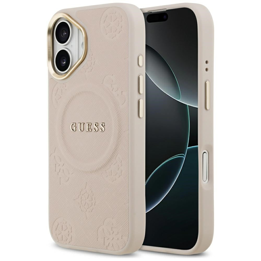 Guess iPhone 17 - Peony Hot Stamp MagSafe - Σκληρή Θήκη με Επένδυση Συνθετικού Δέρματος - Pink - GUHMP17SPSAMSECP