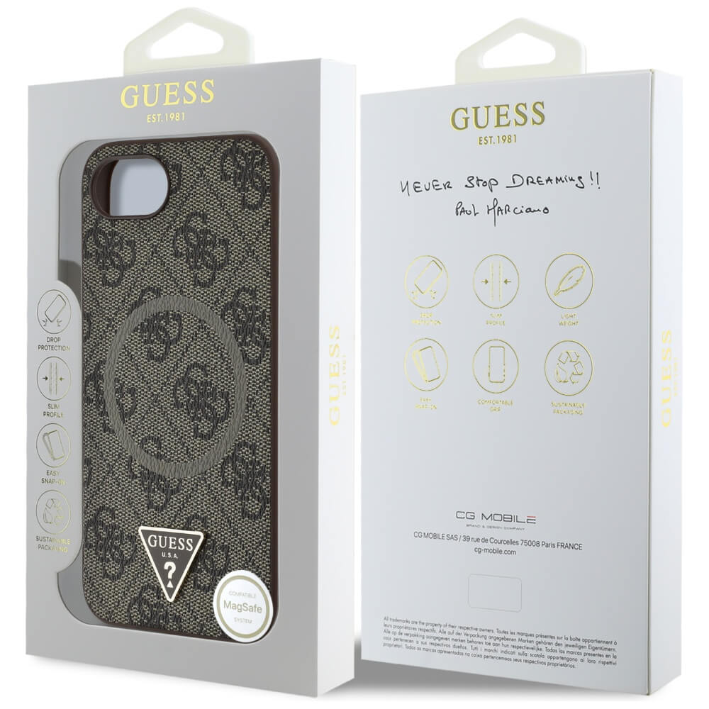 Guess iPhone 16e - 4G Ring Triangle Logo - MagSafe Θήκη με Επένδυση Συνθετικού Δέρματος - Brown - GUHMPSE4P4TDPW