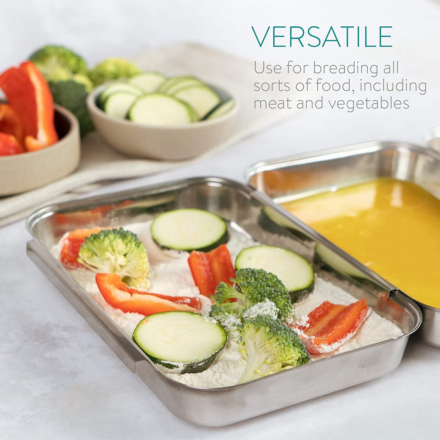 Navaris Σετ με 3 Μπολ από Ανοιξείδωτο Ατσάλι για Πανάρισμα και Μαρινάρισμα - Silver - 44715.01