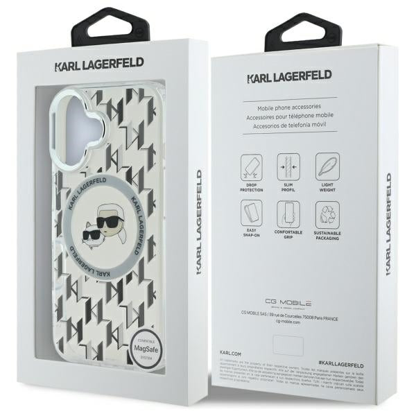 Karl Lagerfeld iPhone 16 - IML Monogram Karl and Choupette Head MagSafe - Σκληρή Θήκη με Πλαίσιο Σιλικόνης - Clear - KLHMP16SHMCKMHT