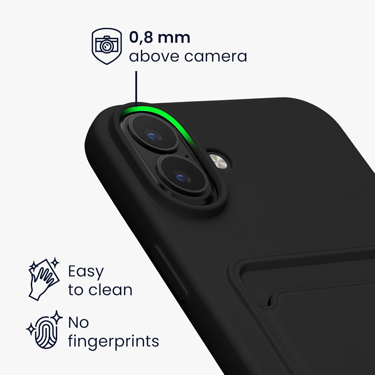 KW iPhone 16 Plus Θήκη Σιλικόνης TPU με Υποδοχή για Κάρτα - Black