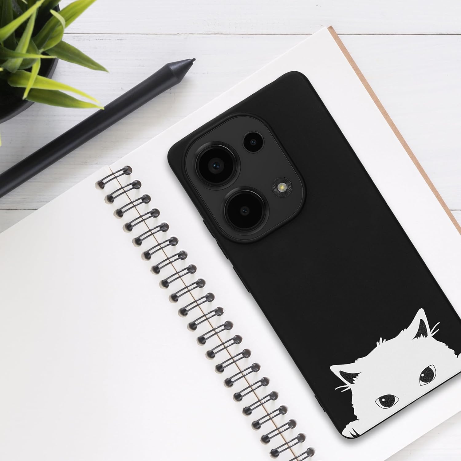 KW Xiaomi Redmi Note 13 Pro 4G Λεπτή Θήκη Σιλικόνης TPU - Design Curious Cat - Black / White