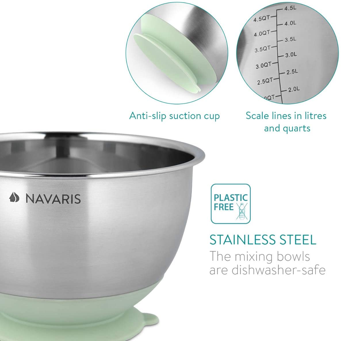 Navaris Σετ με 2 Μεταλλικά Δοχεία Φαγητού - Mint Green - 49210.02.01