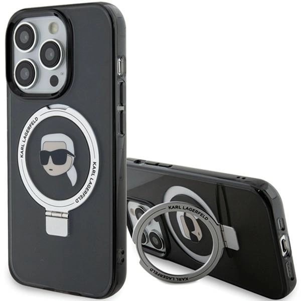 Karl Lagerfeld iPhone 15 Pro Max Ring Stand Karl Head MagSafe Σκληρή Θήκη με Πλαίσιο Σιλικόνης και MagSafe - Διάφανη / Black - KLHMP15XHMRSKHK