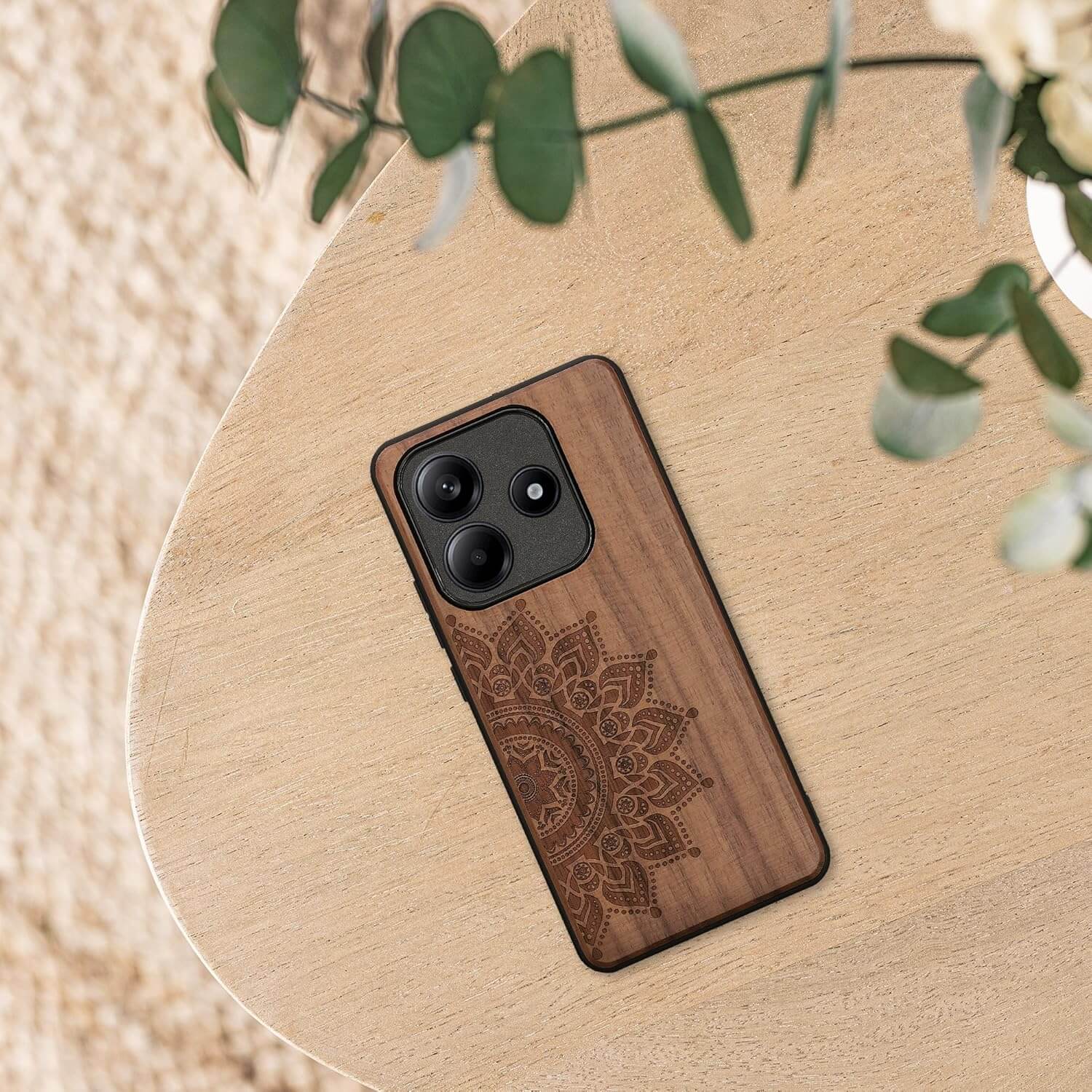 KW Xiaomi Redmi Note 14 5G Θήκη από Φυσικό Ξύλο - Design Rising Sun - Dark Brown