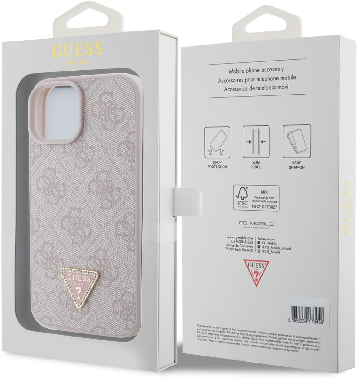 Guess iPhone 15 Leather 4G Diamond Triangle Θήκη με Επένδυση Συνθετικού Δέρματος - Pink - GUHCP15SP4TDPP