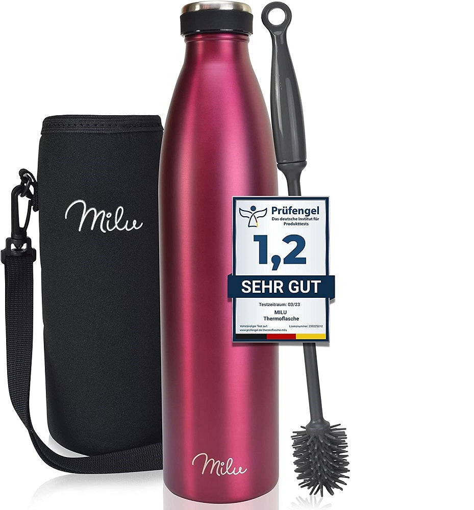 Milu T5 Stainless Steel Μπουκάλι Θερμός από Ανοξείδωτο Ατσάλι για Ζεστά και Κρύα Ροφήματα - 750ml - Berry Pink - 6475