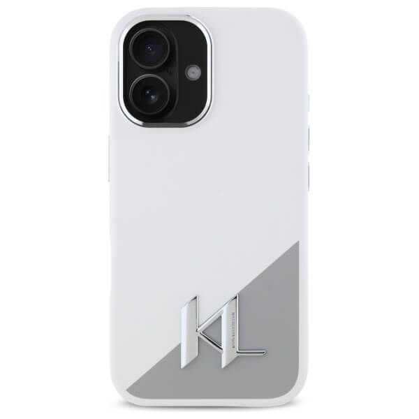 Karl Lagerfeld iPhone 16 - Silicone Shadow Metal Initial - MagSafe Θήκη Σιλικόνης - White - KLHMP16SSCMKMPCH