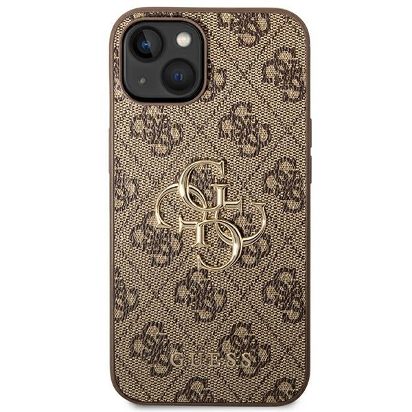 Guess iPhone 14 - 4G Big Metal Logo Θήκη με Επένδυση Συνθετικού Δέρματος - Brown - GUHCP14S4GMGBR