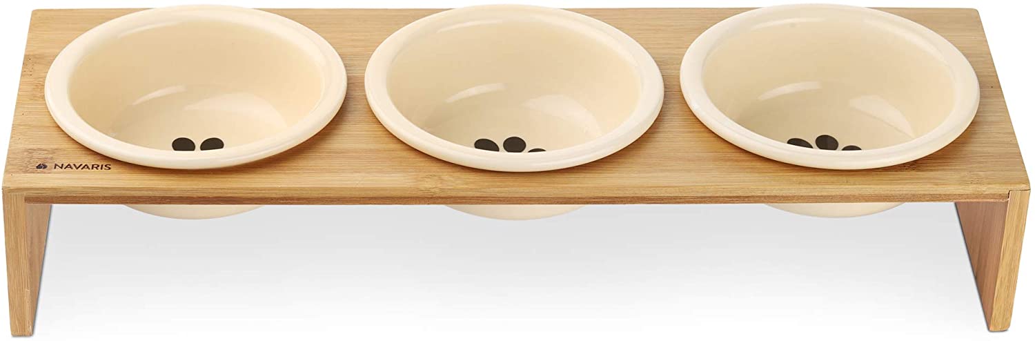 Navaris Raised Pet Bowls Stand - Ανυψωμένα Μπολ Φαγητού με Ξύλινη Βάση για Κατοικίδια - 360 ml - Wood - 46946.2