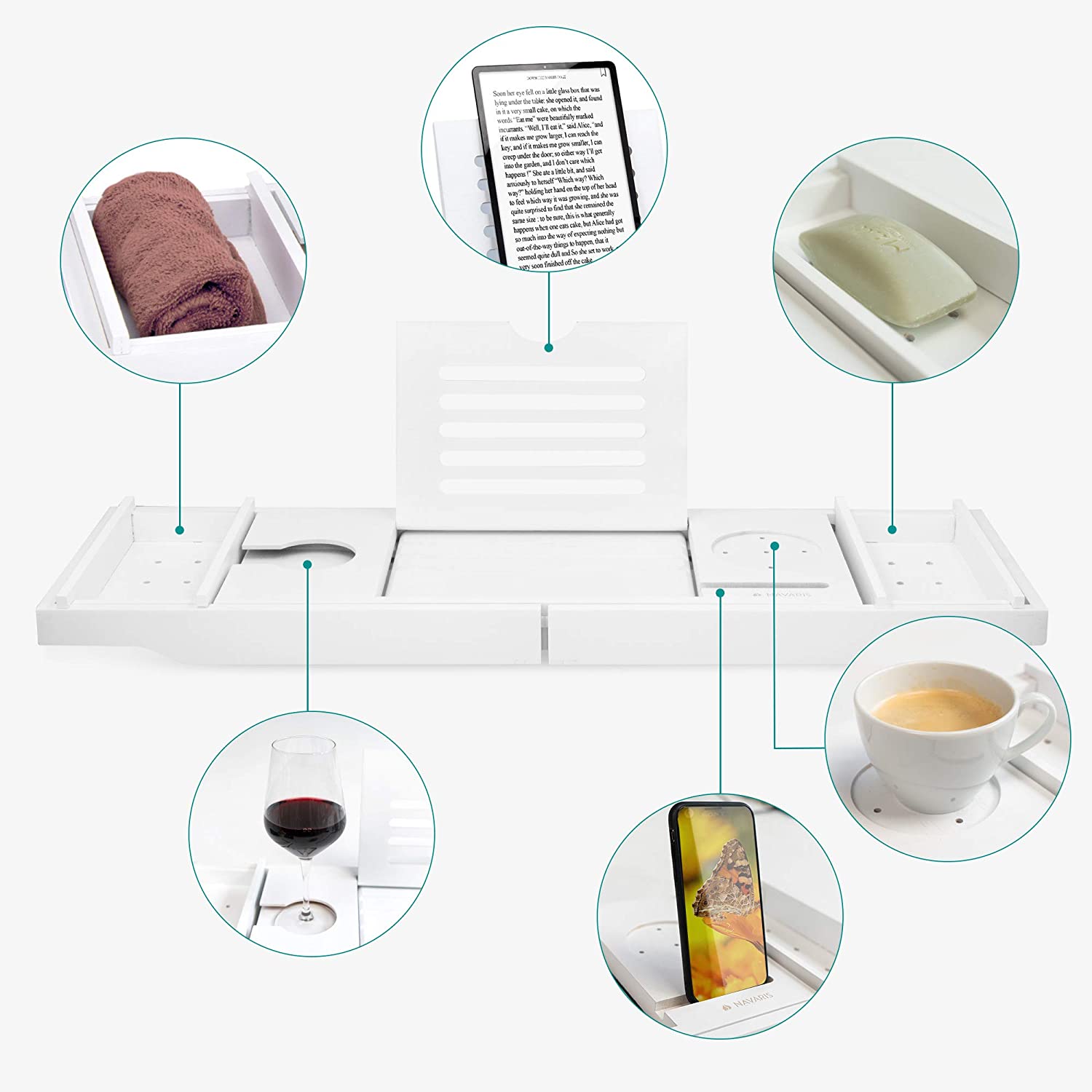 Navaris Wooden Bath Tray Rack Ξύλινη Βάση για τη Μπανιέρα με Πτυσσόμενα Πόδια - White - 47685.03