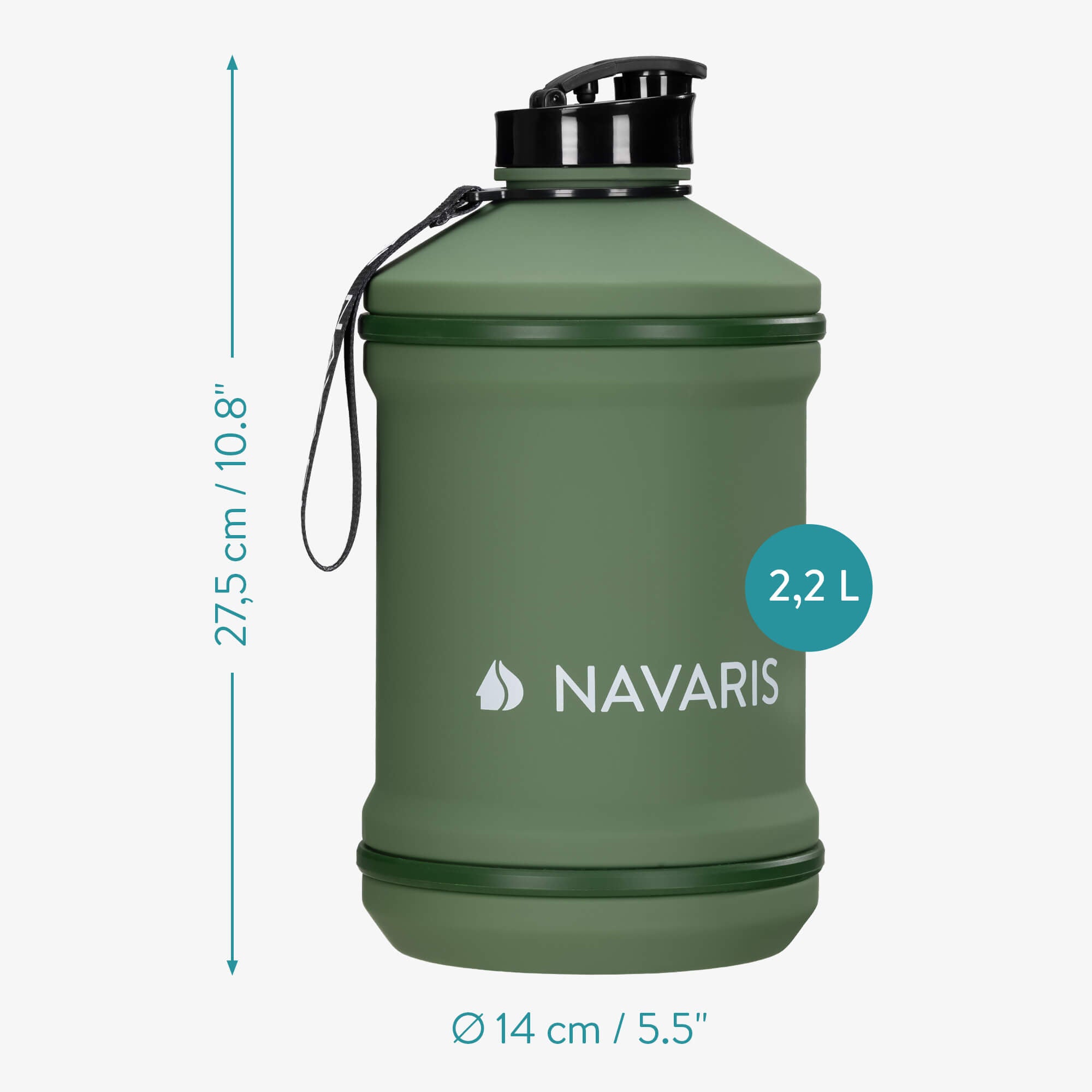 Navaris Μπουκάλι Νερού - BPA Free - 2.2 L - Dark Green - 57023.07