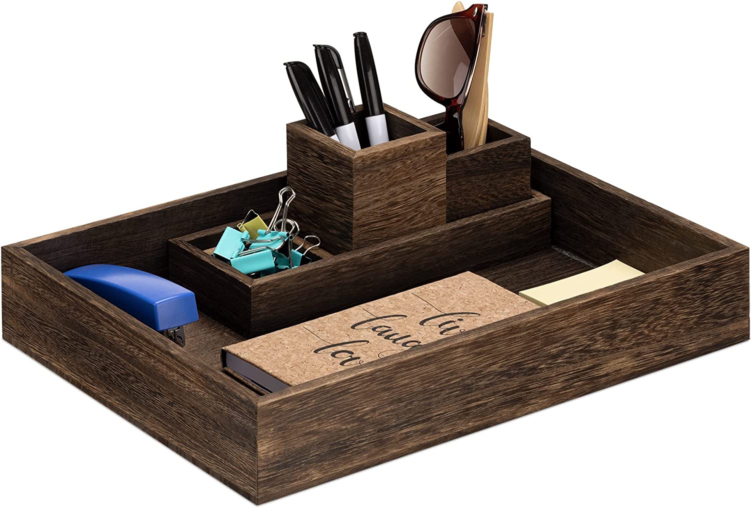 Navaris Σετ με 5 Ξύλινες Βάσεις Οργάνωσης Γραφείου - Dark ‎Brown - 58091.05