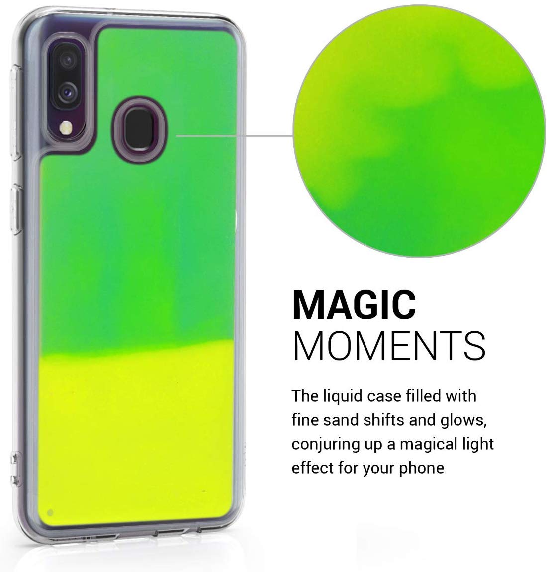 KW Samsung Galaxy A40 Σκληρή Θήκη με Πλαίσιο Σιλικόνης - Design Flowing Neon Sand Liquid - Neon Green - 49346.44