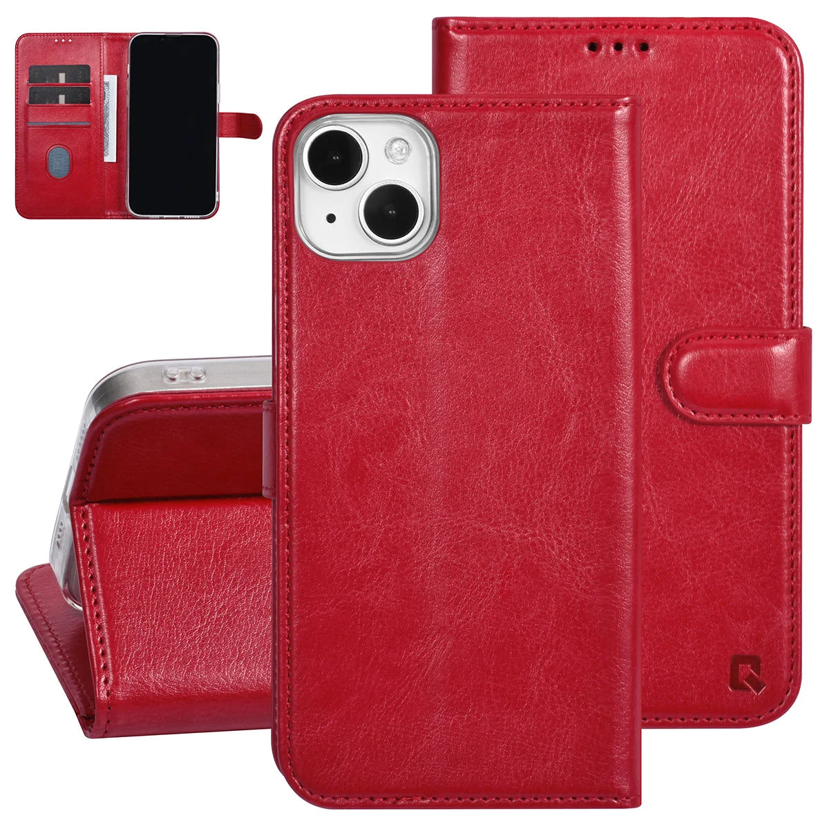 Tuniq iPhone 15 Plus / 14 Plus - Θήκη Πορτοφόλι Stand από Δερματίνη - Κόκκινη