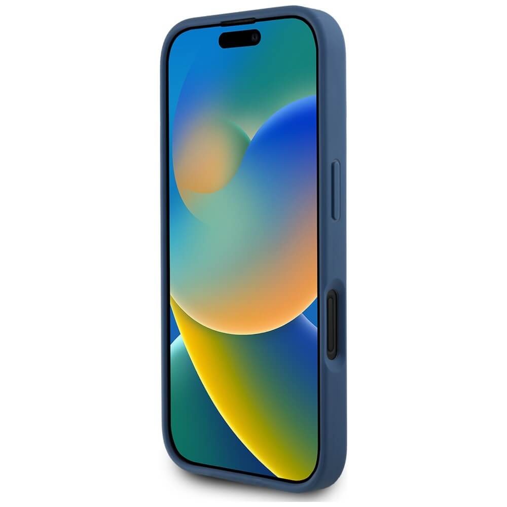 Guess iPhone 16 - Grained Roses Big 4G Logo - Σκληρή Θήκη με Επένδυση από Οικολογικό Δέρμα - Blue - GUHCP16SPGROP4MB