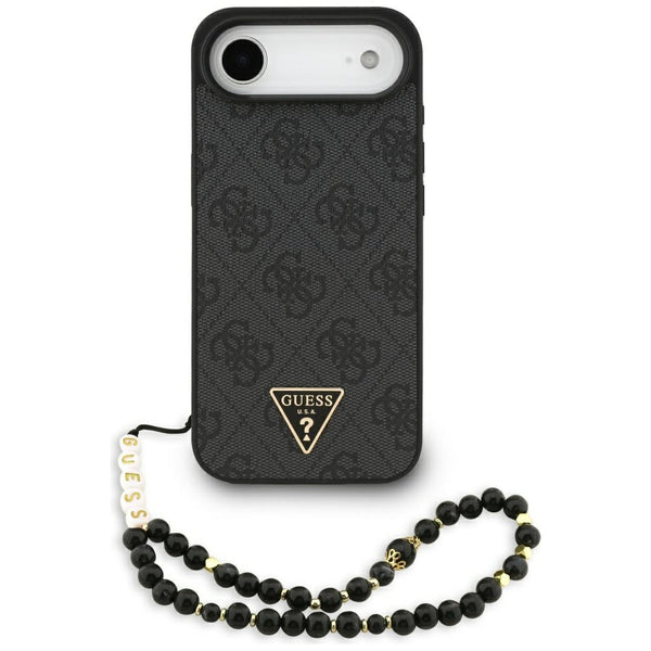 Guess iPhone Air - 4G Strap Triangle Logo MagSafe - Σκληρή Θήκη με Επένδυση Συνθετικού Δέρματος και Λουράκι - Black - GUHMP17MP4TSDPPSK