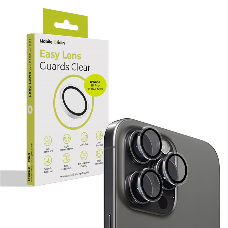 Mobile Origin Easy Lens Guards iPhone 15 Pro / iPhone 15 Pro Max - Προστασία Κάμερας - Αντιχαρακτικό Γυαλί - Διάφανο