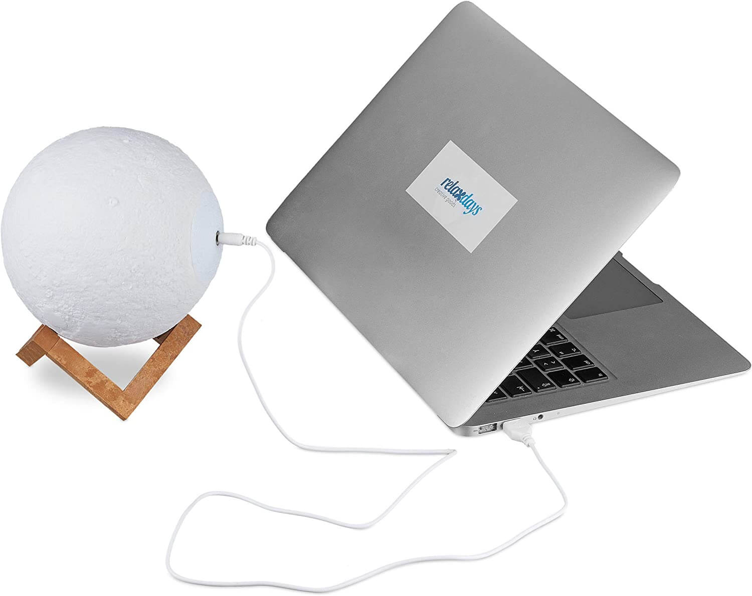 Relaxdays Φωτιστικό με Ξύλινη Βάση και Τηλεχειριστήριο - 3D Moon - White / Brown - 4052025265878