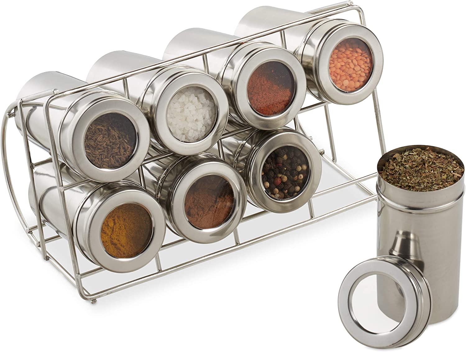 Relaxdays Βάση Μπαχαρικών από Ανοξείδωτο Ατσάλι με 8 Δοχεία - Silver - 4052025247263Κατασκευασμένο από ανοξείδωτο ατσάλι και ακρυλικό