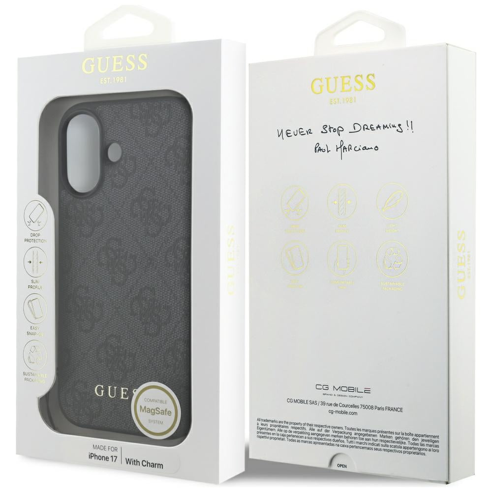 Guess iPhone 17 - 4G Charms Collection MagSafe - Θήκη με Επένδυση Συνθετικού Δέρματος - Black - GUHMP17SGF4GCK