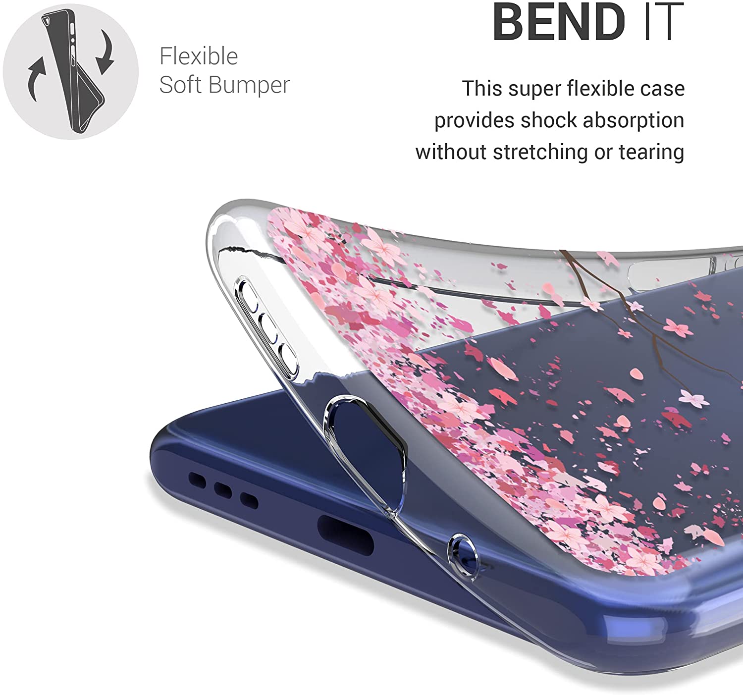 KW Xiaomi Redmi Note 10 5G / Poco M3 Pro 5G Θήκη Σιλικόνης TPU Design Cherry Blossom Leaves - Pink / Dark Brown - Διάφανη - 54950.01