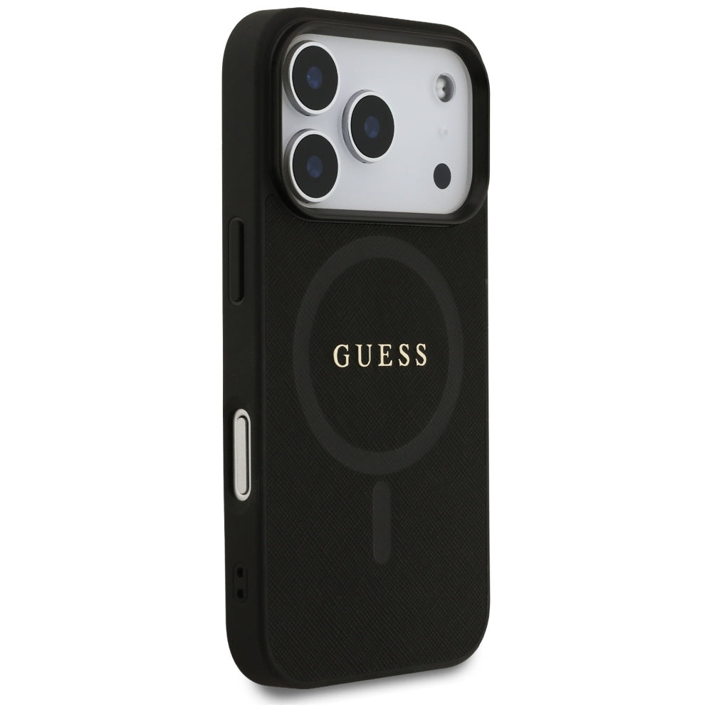 Guess iPhone 17 Pro - Saffiano Classic Logo MagSafe - Σκληρή Θήκη με Πλαίσιο Σιλικόνης και Επένδυση Οικολογικού Δέρματος - Black - GUHMP17LPSAHMCK